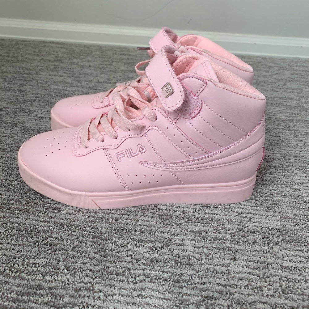 Brand new pink high top FILAS. Size 8.